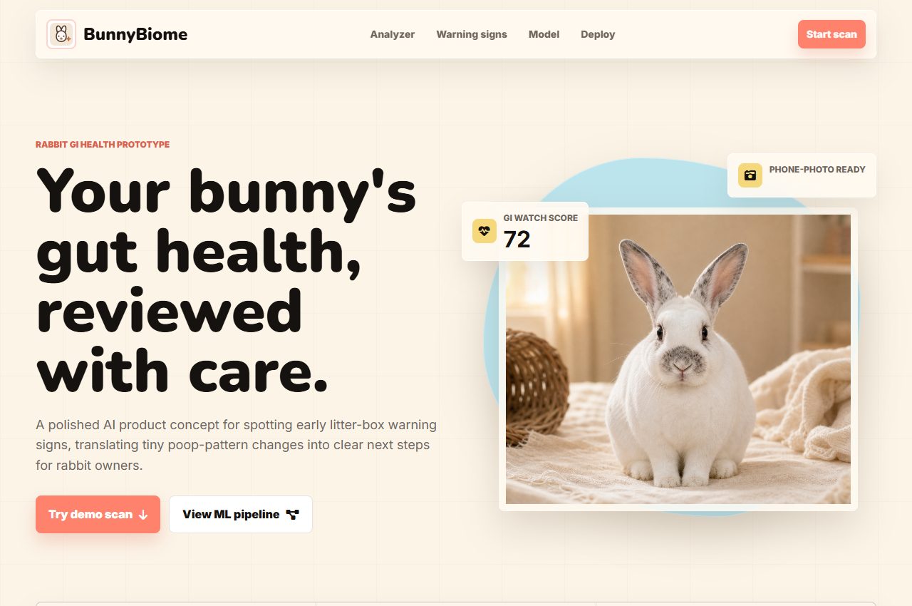BunnyBiome health analyzer app preview