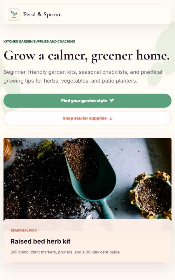 Petal and Sprout gardening website preview