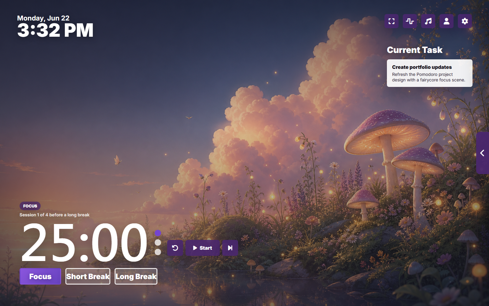 Fairycore Pomodoro timer preview